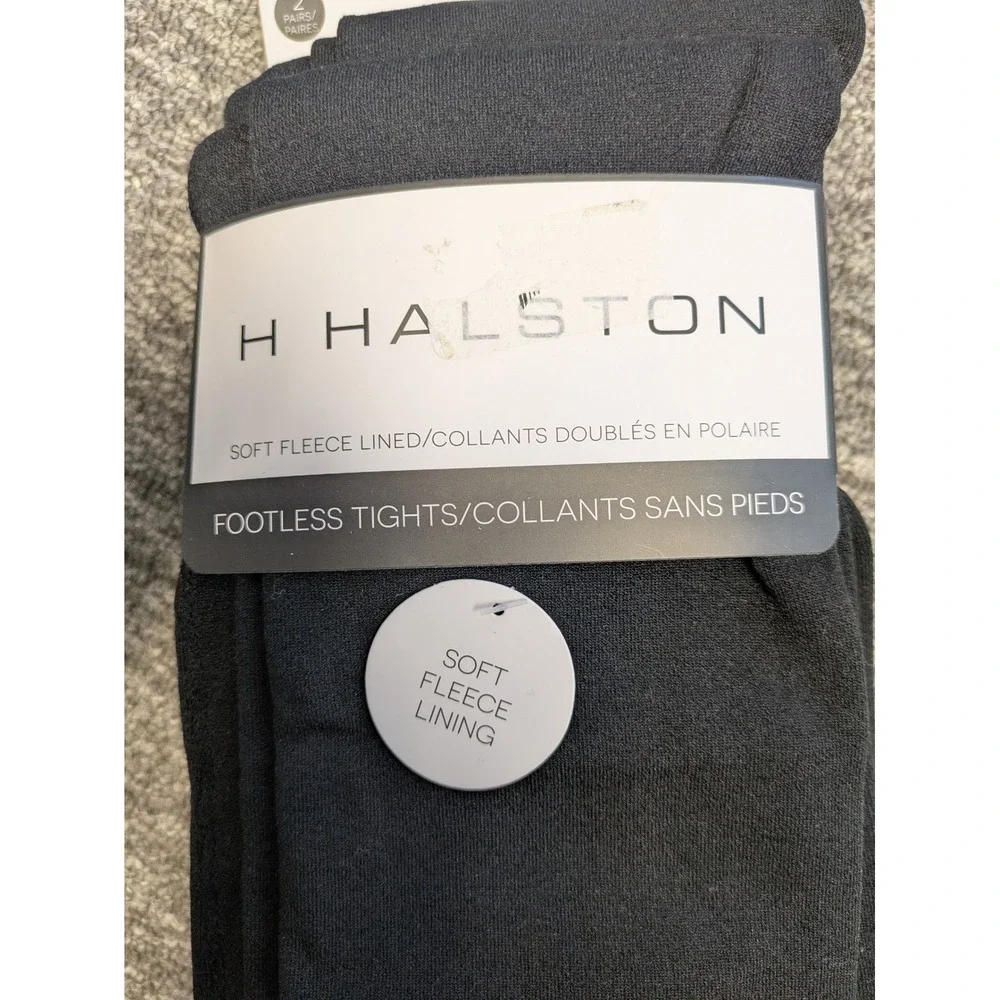 H Halston Women's Size L/XL Black‎ Fleece Lined Footless Tights 2 Pack NWT